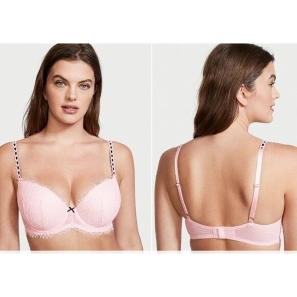VS DREAM ANGELS Lightly Lined Ribbon Slot Demi Bra Angel Pink Ribbon Slot 36DD - Picture 1 of 14